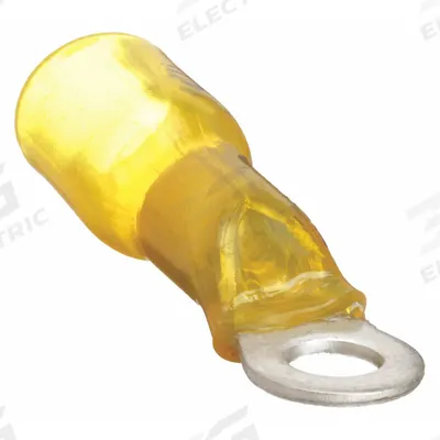 VELVAC Ring Terminal: Yellow, Heat Shrink Insulation, 5/16 in Stud Size - Insulated Ring Terminals with Heat Shrink