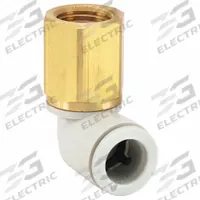 SMC Push-Fit Elbow Fitting: 10 mm OD x 3/8 in Pipe Size, Push-to-Connect x BSPT, Brass, White (MPN KQ2LF10-03A). Key specifications — Brand: SMC; Thread Size A: 3/8".