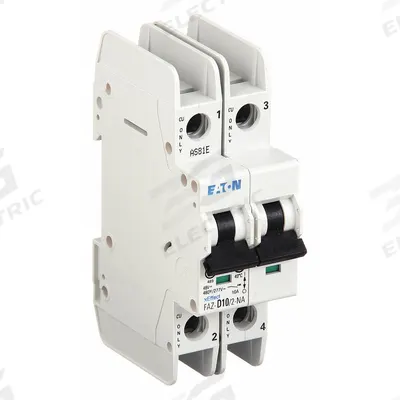 EATON IEC Miniature Circuit Breaker: 10 A Amps, 48/96V DC, 10kA at 277/480V AC, Screw Clamp - D-Curve, 2-Pole UL489 DIN Rail-Mount Miniature Circuit Breakers
