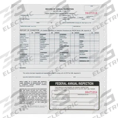 JJ KELLER Annual Vehicle Inspection Form: Carbonless, Annual Vehicle Inspection Report - All-Type Vehicle Inspection Forms