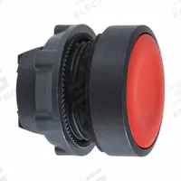 SCHNEIDER Flush Push Button: Red, 22 mm Mounting Size, Non-Metallic, Maintained (MPN ZB5AH04). Key specifications — Brand: SCHNEIDER; Action: Maintained; Series: XB5; Push Button Material Type: Non-Metallic.