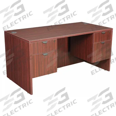 REGENCY Office Desk: Melamine, Mahogany, 2 Pedestals, 4 Drawers, 60 in Overall Wd - Pedestal Desks
