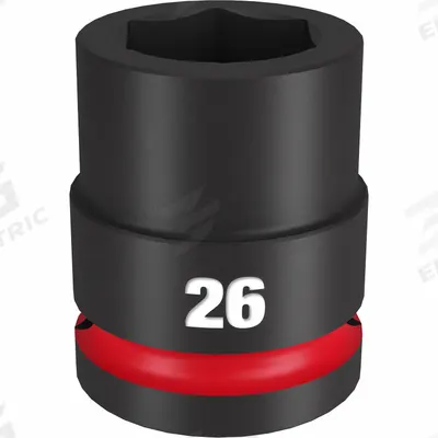 MILWAUKEE Standard Impact Socket: 3/4 in Drive Size, Metric, 26 mm Socket Size, 6-Point - 3/4" Drive Impact Sockets
