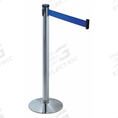 RETRACTA-BELT Barrier Post with Belt: Blue, No Pattern, No Legend, 10 ft Belt Lg - Solid-Color Retractable Belt Post Barriers