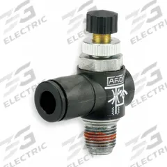 ARO Cylinder Port Flow Control Valve: Elbow Fitting, Knurled, 7/8 in Valve Body Size, 3/8 in Tube (MPN 119310-255). Key specifications — attr947203: Stainless Steel; attr947205: ARO.