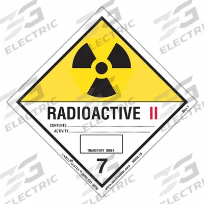 LABELMASTER Radioactive Placard: Radioactive II, 3 15/16 in x 4 in, 3 15/16 in Label Ht - Class 7: Radioactive