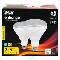 FEIT ELECTRIC Compact LED Bulb: LED, BR40, Medium Screw (E26), 9.4 W Watt, 3000K, Frosted, 120V AC (MPN BR40DM/930CA/2). Key specifications — Bulb Finish: Frosted; Color Temperature: 3000K; Shatter-Resistant: No; Brand: FEIT ELECTRIC; Voltage: 120V AC; Bulb Shape: BR40.