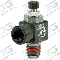 ARO Cylinder Port Flow Control Valve: Elbow Fitting, Knurled, 1 in Valve Body Size, 1/2 in NPT (MPN 119308-500). Key specifications — attr947203: Stainless Steel; attr947205: ARO.
