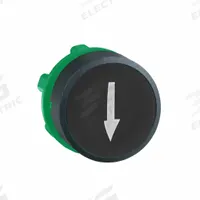SCHNEIDER Flush Push Button: Green, 22 mm Mounting Size, Non-Metallic, Momentary (MPN ZB5AA335). Key specifications — Brand: SCHNEIDER; Action: Momentary; Legend: Down Arrow; Series: XB5; Push Button Material Type: Non-Metallic.
