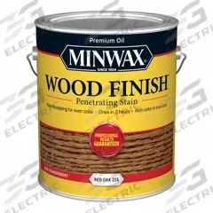 MINWAX Wood Stain: Wood Stain, Interior, Oil, 1 gal Container Size, Wood, Red Oak, Semi-Transparent (MPN 710830000). Key specifications — Brand: MINWAX; Transparency: Semi-Transparent; Use Location: Interior; Sub-Brand: Minwax; Color: Red Oak.