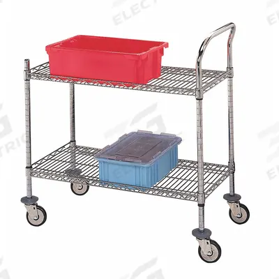APPROVED VENDOR Wire Shelf Utility Cart: 500 lb, 2 Shelf, 36 in L x 18 in W x 37 in H Dim - Utility Carts with Three-Sided Lipped Wire Shelves