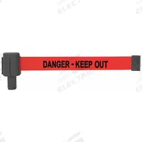 BANNER STAKES Retractable Belt Head: Red, 42 in Overall Ht, 15 ft Belt Lg, 2 1/2 in Belt Wd (MPN PL4048). Key specifications — attr193628: BANNER STAKES; attr983760: No Pattern; attr983762: Danger Keep Out; attr981605: 15 ft Retractable Belt.