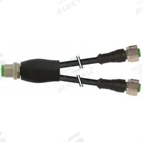 Cordset: M12 Male Straight X (2) M12 Female Straight, 4 Pins, Black, PUR, 5 m Cable Lg (MPN 7000-40701-6330500). Key specifications — Cable Jacket Color: Black; End 1 Gender: Male; End 1 Mounting Orientation: Straight; End 2 Gender: Female; End 2 Mounting Orientation: Straight; End 2 Connection Type: (2) M12; IP Rating: IP67; Brand: MURRELEKTRONIK.