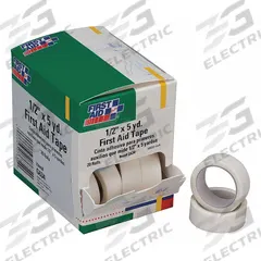 FIRST AID ONLY First Aid Tape: White, 5 yd Roll Lg, 1/2 in Tape Wd, Standalone, 20 PK (MPN 40JH07). Key specifications — Unitized: Bulk; Brand: FIRST AID ONLY; Manufacturer Part Number: 40JH07; Elasticity: Non-Elastic; Sterility: Non-Sterile; Adhesiveness: Adhesive; Latex Content: Latex Free; Standards: ANSI/ISEA Z308.1-2015.