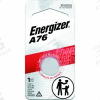 ENERGIZER Button Cell Battery: A76 Battery Size, Alkaline, 175 mAh Capacity, 1.5V DC, 0.457 in Dia (MPN A76BPZ). Key specifications — Voltage - Batteries: 1.5V DC; Battery Chemistry: Alkaline; Product Type: Button Cell Battery; Battery Size: A76; Brand: ENERGIZER; Voltage - Subhead: 1.5V DC.