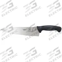 MERCER CUTLERY Chef Knife: Sharp Edge, 9 in Overall Lg, Steel Blade, Santoprene/Polypropylene Handle (MPN M22609). Key specifications — Sub-brand: Millennia; Brand: MERCER CUTLERY; Blade Material: Steel; Blade Type: Sharp Edge; Forged/Stamped: Stamped; Handle Color: Black; Handle Material: Santoprene/Polypropylene; Knife Type: Chef's Knife.