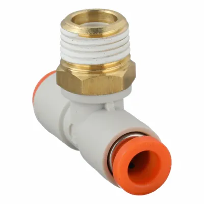 SMC Push-Fit Tee Fitting: 3/16 in OD x 3/16 in OD x 1/8 in Pipe x 3/16 in Pipe Size - Polybutylene & Brass Tube Fittings