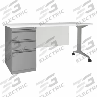 HIRSH Rectangular Office Desk: Melamine Laminate/Particleboard, White, 1 Pedestals - Pedestal Desks