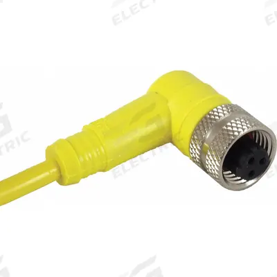 IFM Cordset: 1/2"-20 Female Right Angle x Bare Wire, 3 Pins, Yellow, PVC, 5 m Cable Lg - Single-Ended Cordsets