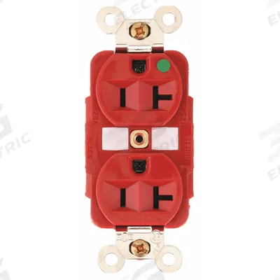 HUBBELL Receptacle: Hospital Grade Fed. Spec., Duplex, 5-20R, Red, 125V AC, 20 A - General Purpose Receptacles