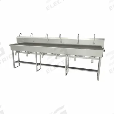 SANI-LAV Wash Station: 45 in Overall Ht, 117 in Bowl Lg, 8 in Bowl Dp, 0.5 gpm Flow Rate - Six-Station Freestanding Wash Stations with Faucets