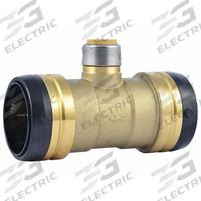 SHARKBITE Push-Fit Tee Fitting: 2 3/8 in OD x 2 in OD x 3/4 in OD Size, Brass, Reducer - Standard Brass Push-to-Connect Tube Fittings