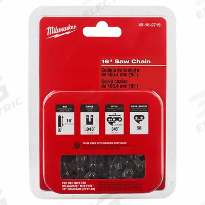 MILWAUKEE Chainsaw Chain: 16 in Compatible Bar Lg, 3/8 in, 0.04 in Gauge