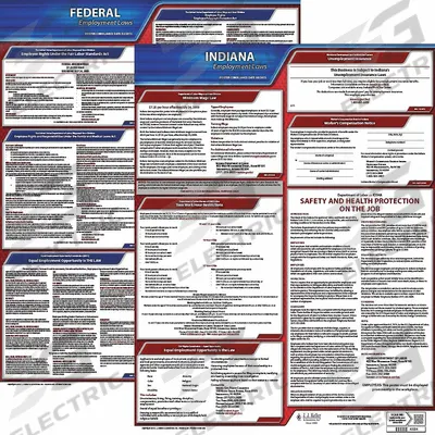 JJ KELLER Labor Law Poster: IN, English, Plastic, 20 in x 24 in - State & Federal Labor Law Poster Sets