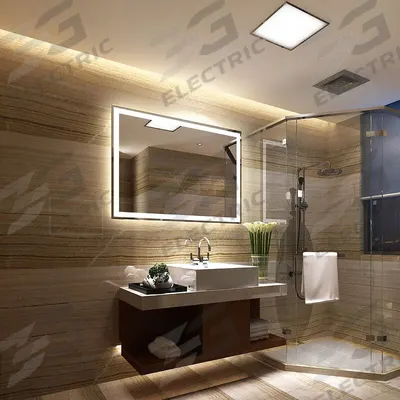 KETCHAM Bathroom Mirror: Rectangular, Glass, 36 in Overall Ht, 48 in Overall Wd - Lighted Vanity Bathroom Mirrors