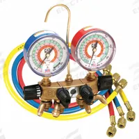 JB INDUSTRIES Manifold Gauge: 4 Valves, 4 Hoses, Series REVOLVER, 2 1/2 in Gauge (MPN 26200-310). Key specifications — Product Type: Manifold Gauge Set; For Refrigerant Type: R-22; Brand: JB INDUSTRIES; Gauge Boots: No; Sight Glass: Yes.