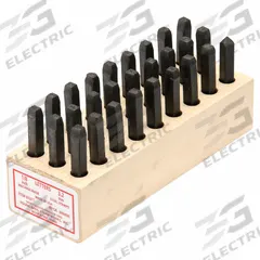 YOUNG BROS. STAMP WORKS Hand Stamp Kit: A thru Z/A thru Z, Period/Period (.), 1/8 in Character Ht (MPN 03271). Key specifications — Material: Steel; Brand: YOUNG BROS. STAMP WORKS; Characters Included: A thru Z, Period.