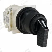 SCHNEIDER Selector Switch: 30 mm Panel Mounting Size, 3 Positions, Extended Lever, SPDT (MPN 9001SKS53FBH13). Key specifications — AC Contact Rating: 6 A @ 120 V; Action: Momentary/Maintained/Momentary; Cam: C; DC Contact Rating: 0.55 A @125 V; Hazardous Location Specification: Not Rated; Operator Head Material: Polycarbonate; Operator Head Type: Long-Handled Knob; Operator Illumination: Non-Illuminated.