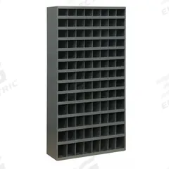 DURHAM MFG Pigeonhole Bin Unit: 34 in x 12 in x 66 in, 104 Compartments, Gray, Steel, Powder Coated (MPN 740-95). Key specifications — attr7229: Steel; attr38869: DURHAM MFG; attr38873: Gray.