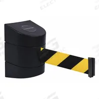 TENSABARRIER Barrier Post with Belt: Removable Mounting Plate, 15 ft Belt Lg, Pattern, Black/Yellow (MPN 897-15-R-33-NO-D4X-C). Key specifications — Frame Color: Black; Brand: TENSABARRIER; Belt Color: Black/Yellow.