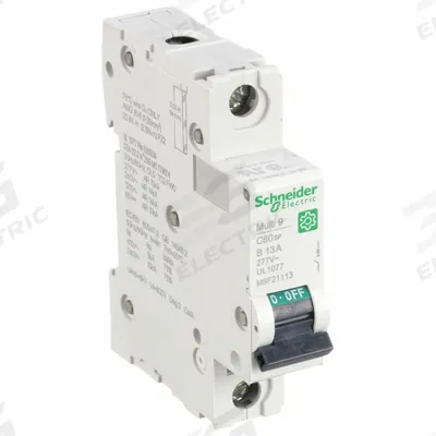 SCHNEIDER Supplementary Protector: 13 A Amps, 60V DC, 14kA at 120/240V AC, Screw Clamp - B-Curve, 1-Pole UL1077 DIN Rail-Mount Supplementary Protectors