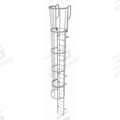 TRI-ARC Fixed Ladder with Safety Cage: 24 ft Overall Ht, 18 in Overall Wd, Steel - Safety Cage Walk Through Fixed Ladders