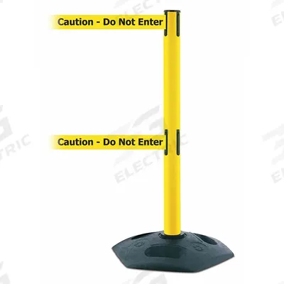 TENSABARRIER Barrier Post with Belt: Yellow, Caution Do Not Enter, 13 ft Belt Lg - Message Retractable Belt Post Barriers