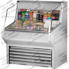 TRUE REFRIGERATION Refrigerated Merchandiser: 43 3/8 in x 36 1/8 in x 30 1/8 in, Silver, 3 Shelves (MPN THAC-36-S-HC-LD). Key specifications — attr1277723: TRUE REFRIGERATION; attr1277683: R-134a; attr1277691: No; attr1277694: Silver; attr1280716: Partial Glass Panel with Glass Sides; attr1280729: THAC.