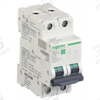 SCHNEIDER Supplementary Protector: 10 A Amps, 500V DC, 5kA at 250V DC, Screw Clamp - DC-Only Rated, 2-Pole UL1077 DIN Rail-Mount Supplementary Protectors