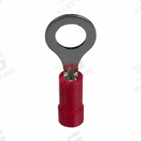 PANDUIT StrongHold(TM) EV18-14RB-Q Ring Terminal: Red, Vinyl Insulation, 1/4 in Stud Size, 600 V. Key specifications — attr1308027: PANDUIT; attr1356513: EV18; attr1356587: Funnel Entry.