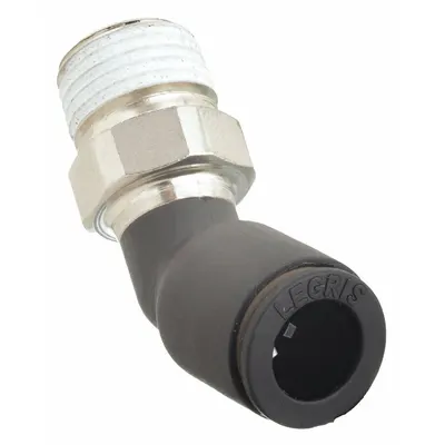 LEGRIS Push-Fit Elbow Fitting: 3/8 in OD x 1/8 in Pipe Size, Push-to-Connect x MNPT - Nylon & Nickel-Plated Brass Tube Fittings