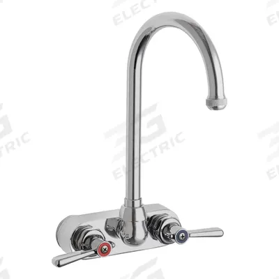 CHICAGO FAUCETS Gooseneck Kitchen Faucet: 521, Cast Brass, Centerset, Wall, 2 Mounting Holes - Centerset Kitchen Faucets