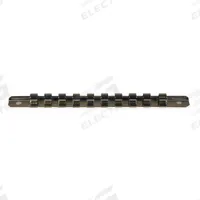 PROTO Socket Rail: Silver, 1 in Overall Wd, 7 Posts/Slots, Steel, Sockets (MPN J2572). Key specifications — attr1125333: (10) Clips; attr1125348: Steel; attr1125346: PROTO; attr1125347: Silver; attr1136588: Sockets; attr1125364: Socket Rail.