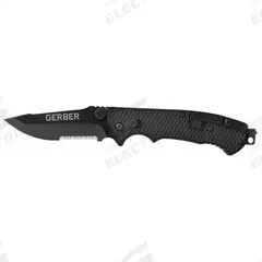 GERBER Folding Knife: 3 1/2 in Blade Lg, 5 in Closed Lg, 8 1/2 in Overall Lg, Plastic, Serrated (MPN 22-01870). Key specifications — attr307537: Plastic; attr307538: Yes; attr324882: GERBER.