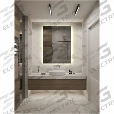 KETCHAM Bathroom Mirror: Rectangular, Glass, 36 in Overall Ht, 48 in Overall Wd - Lighted Vanity Bathroom Mirrors