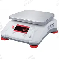 OHAUS Food Scale: 7 1/2 in Weighing Surface Dp, 9 1/2 in Weighing Surface Wd, 4 7/8 in Overall Ht (MPN V22PWE3T). Key specifications — Readability: 0.001 lb/0.5 g; Brand: OHAUS; IP Rating: IPX8.