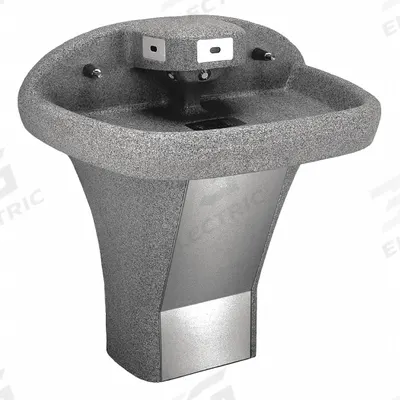 ACORN Wash Fountain: Smoky Granite, Corterra, D-Shape, 40 in Overall Wd, P-Trap Drain - Sensor-Operated Wash Fountains