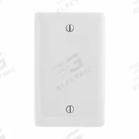 HUBBELL Wall Plate: Blank, 1 Gang, White, Jumbo Size (MPN NPJJ13W). Key specifications — Brand: HUBBELL; Material: Nylon.