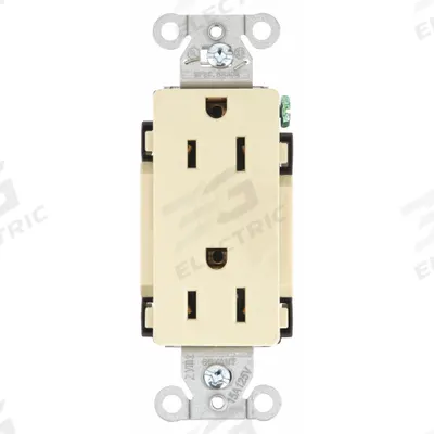 BRYANT Receptacle: Decorator Duplex, 5-15, Ivory, 125V AC, 15 A, 2 Pole / 3 Wire (MPN DRS15I) - General Purpose Receptacles