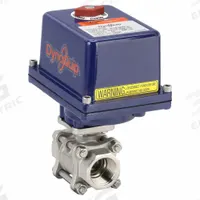 DYNAQUIP CONTROLS Electrically Actuated Two-Way Ball Valve: 1 in, Stainless Steel, 120V AC (MPN E3S25AJE21). Key specifications — Included Mounting: ISO 5211 Actuator Mounting Pad; Brand: DYNAQUIP CONTROLS; Actuator Features: Thermal Overload Protection.
